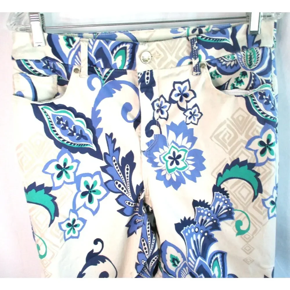 Chico's Women's Multi Color Floral Print Mid Rise Stretch Zip Crop Pants Size S. - Picture 2 of 10